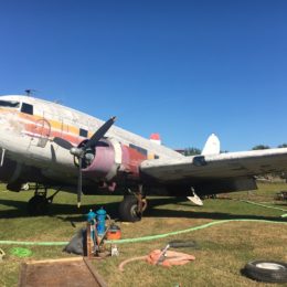 Original TWA DC3 Plane Restoration Project. Performed hydroblasting with vacuum recovery for coating removal.