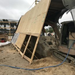 Built a safety enclosure for a hydrodemoltion on piling caps. This project required concrete removal of a 5 foot by 7 foot by 5 foot area to allow for the replacement of bolts.